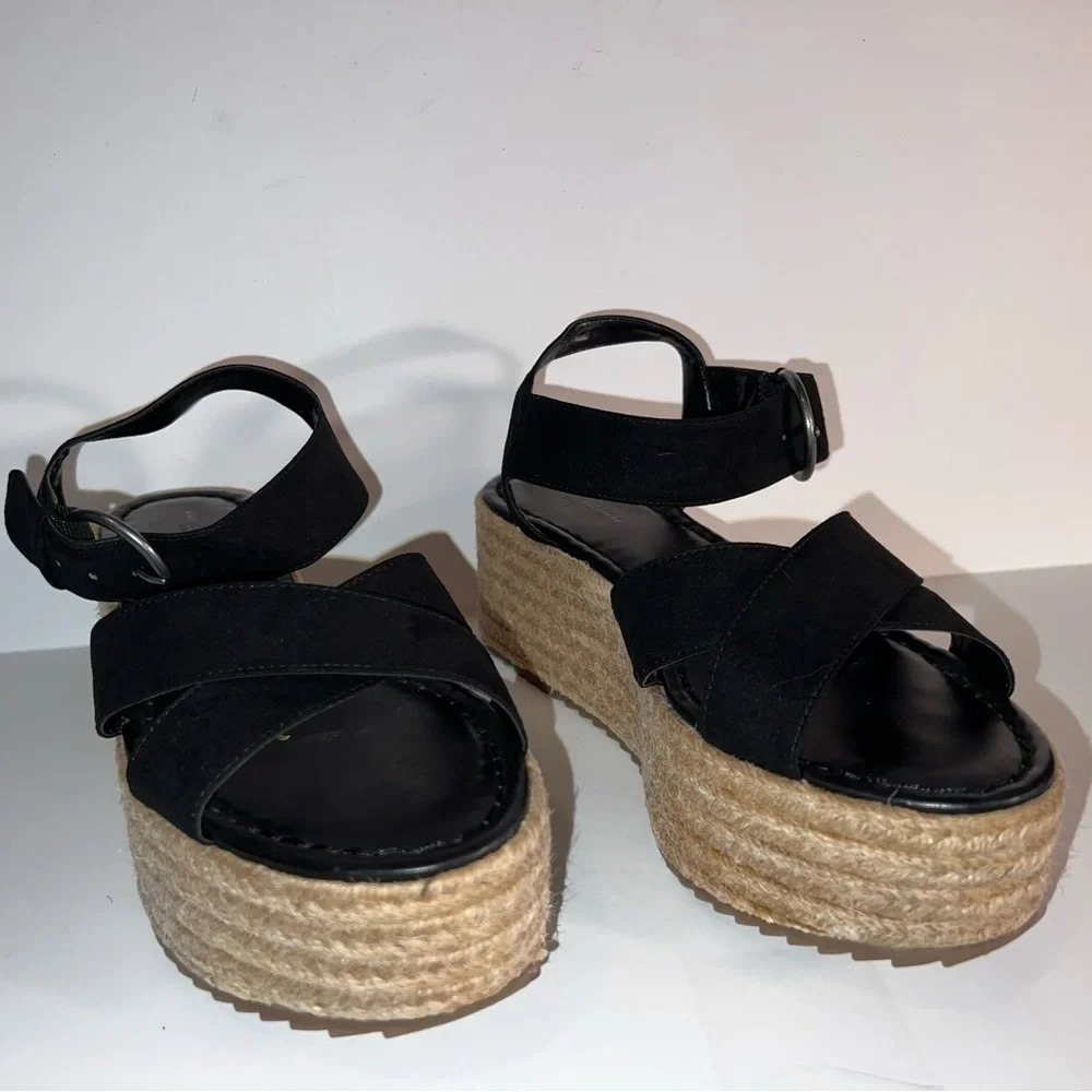 American Eagle Outfitters, 9, black faux velvet, espadrille platform sandal